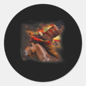 Paard Amerikaanse Vlag Vleugels Adelaar Trots Patr Ronde Sticker (Voorkant)