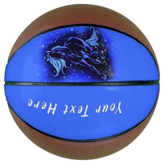 Paard Basketbal die in Blauwe Nacht Douanetekst lo (Voorkant)