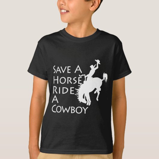 Paard - bespaar een paard dat een cowboy rijdt t-shirt (Voorkant)