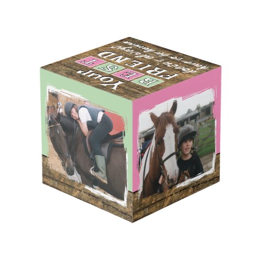 Paard beste vriend 4 foto rustiek bruin groen kubus (Achter hoekig)