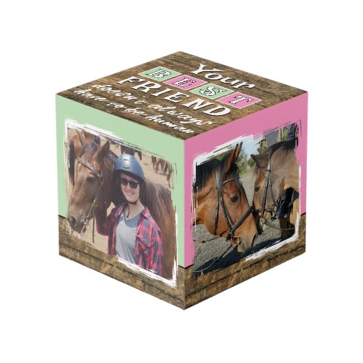 Paard beste vriend 4 foto rustiek bruin groen kubus (Voorkant hoekig)