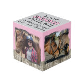 Paard beste vriend 4 foto rustiek grijs roze kubus (Voorkant hoekig)