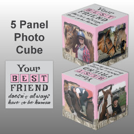 Paard beste vriend 4 foto rustiek grijs roze kubus