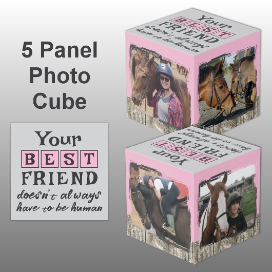 Paard beste vriend 4 foto rustiek grijs roze kubus