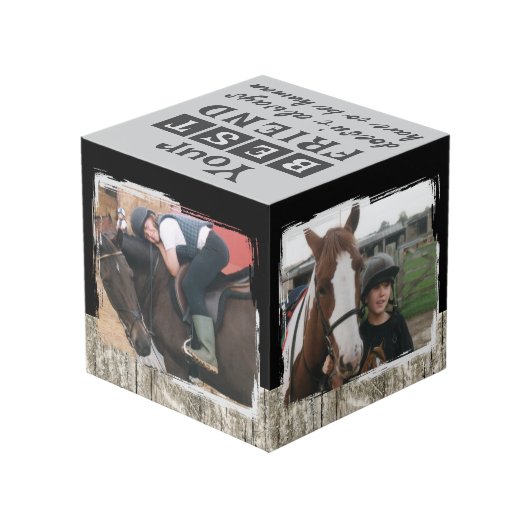 Paard beste vriend 4 foto rustiek grijs zwart kubus (Achter hoekig)