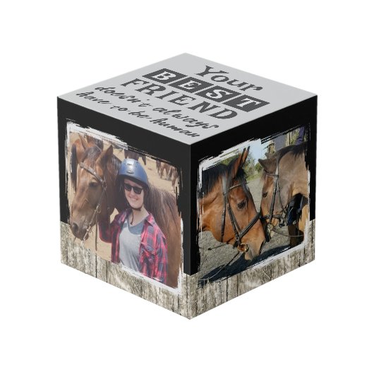 Paard beste vriend 4 foto rustiek grijs zwart kubus (Voorkant hoekig)
