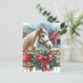 Paard bij een Boerderij Kerst Gepersonaliseerd Briefkaart (Staand voorkant)