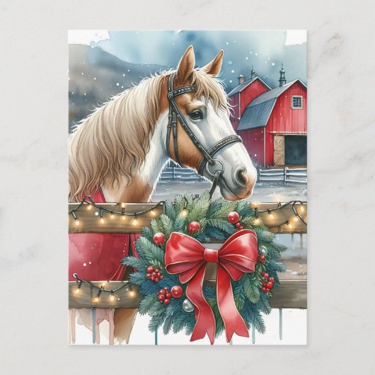 Paard bij een Boerderij Kerst Gepersonaliseerd Briefkaart (Voorkant)
