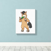 Paard bij het Eaten Vegan Canvas Afdruk (Insitu (Houten vloer))