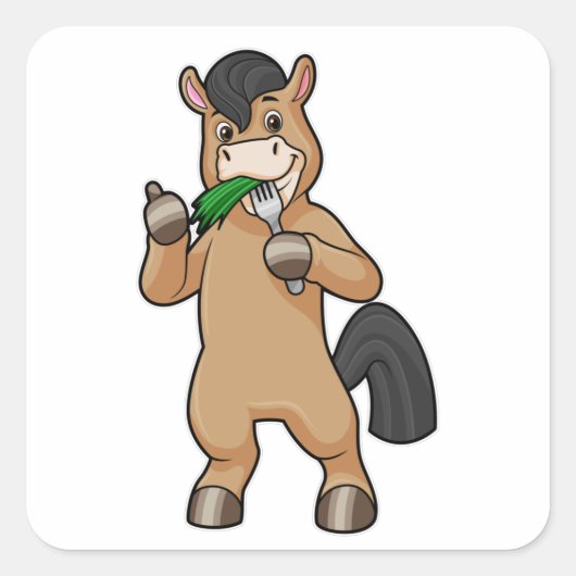 Paard bij het Eaten Vegan Vierkante Sticker (Voorkant)