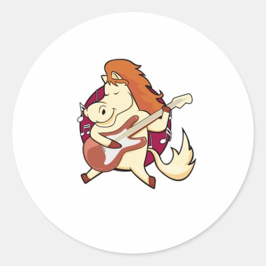 Paard bij muziek met Guitar Ronde Sticker (Voorkant)
