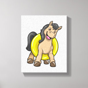 Paard bij strand met draaiende ring canvas afdruk