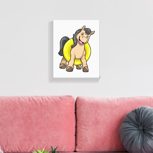 Paard bij strand met draaiende ring canvas afdruk (Insitu (Woonkamer))