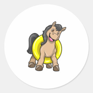 Paard bij strand met draaiende ring ronde sticker