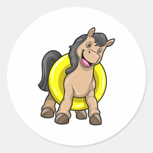 Paard bij strand met draaiende ring ronde sticker (Voorkant)