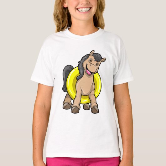Paard bij strand met draaiende ring t-shirt (Voorkant)