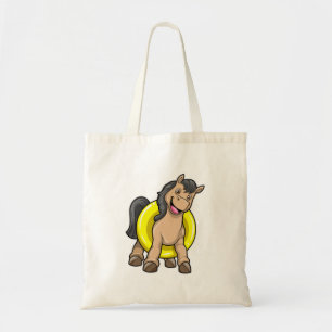 Paard bij strand met draaiende ring tote bag