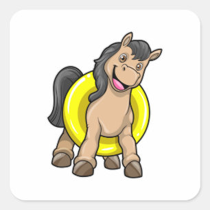 Paard bij strand met draaiende ring vierkante sticker