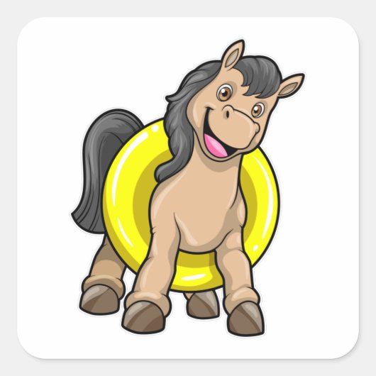 Paard bij strand met draaiende ring vierkante sticker (Voorkant)