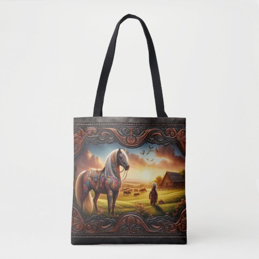 Paard bij zonsondergang Tote Bag (Voorkant)
