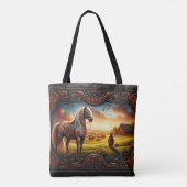 Paard bij zonsondergang Tote Bag (Achterkant)