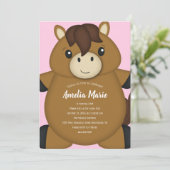 Paard Birthday Party roze Kaart (Staand voorkant)