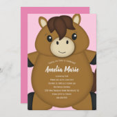 Paard Birthday Party roze Kaart (Voorkant / Achterkant)