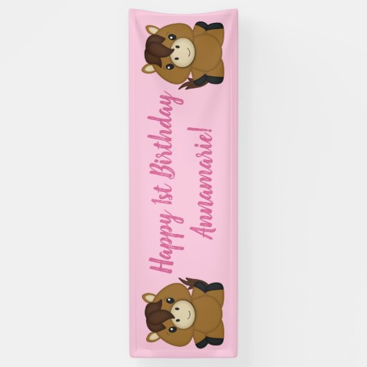 Paard Birthday Party roze Spandoek (Verticaal)