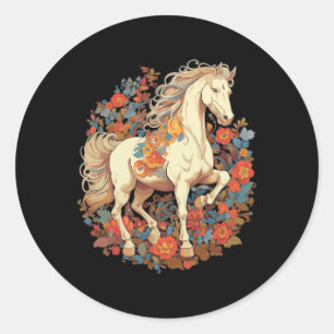 Paard Bloem Bloemen Paardrijden Ruitersport Ronde Sticker