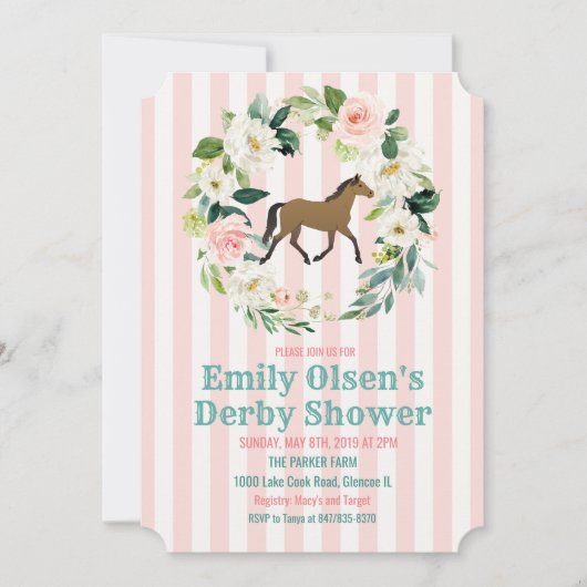 Paard Bloemen Derby Bridal Shower Uitnodiging (Voorkant)