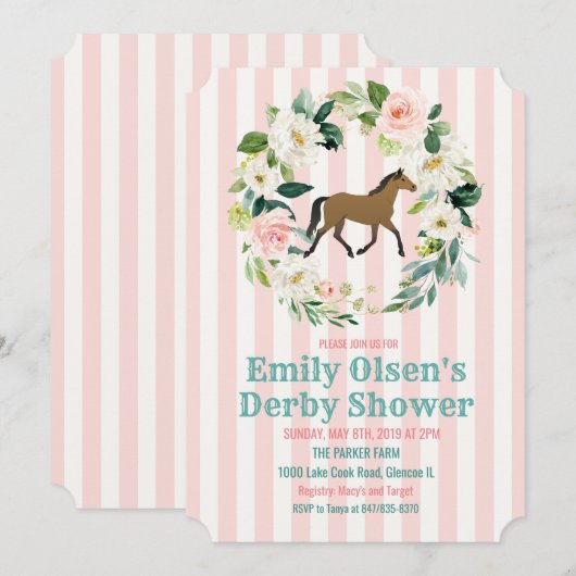 Paard Bloemen Derby Bridal Shower Uitnodiging (Voorkant / Achterkant)