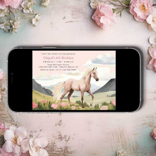 Paard, Bloemen en Bergen Verjaardag Kaart