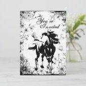 Paard, bloemen en vlinders verjaardagsuitnodiging kaart (Staand voorkant)