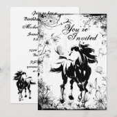 Paard, bloemen en vlinders verjaardagsuitnodiging kaart (Voorkant / Achterkant)