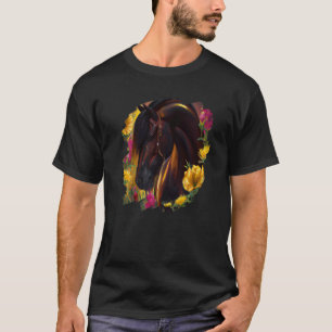 Paard Bloemen Mooie Schildering Bloem Paardrijden T-shirt