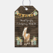 Paard, Bloemen Rustiek Hout Verjaardag Dank u Cadeaulabel (Voorkant)