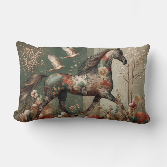 Paard bloemig harlekijn decor kussen (Voorkant)