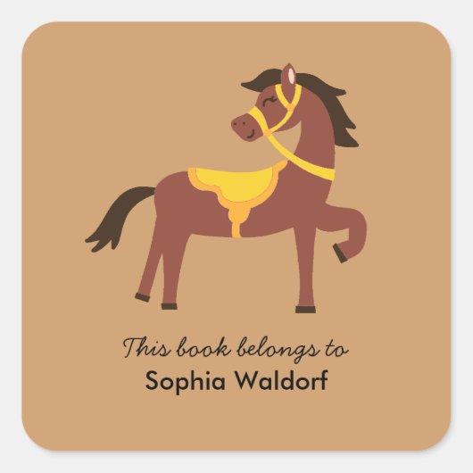 Paard Boekplaat Vierkante Sticker (Voorkant)