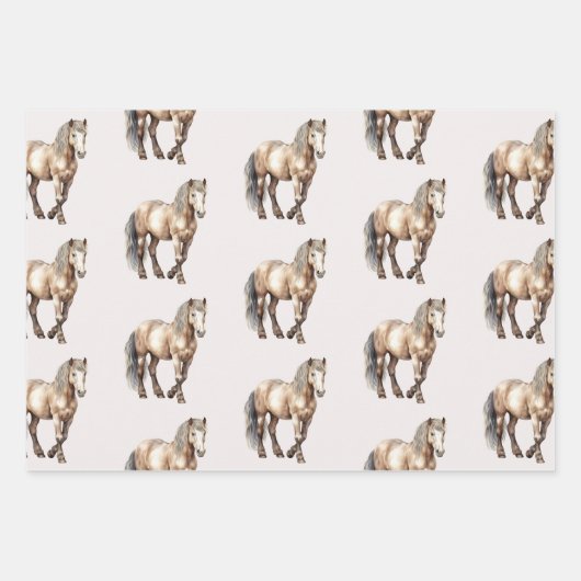 Paard Bourgogne Crème Vlinders Verjaardag Inpakpapier Vel (Voorkant)