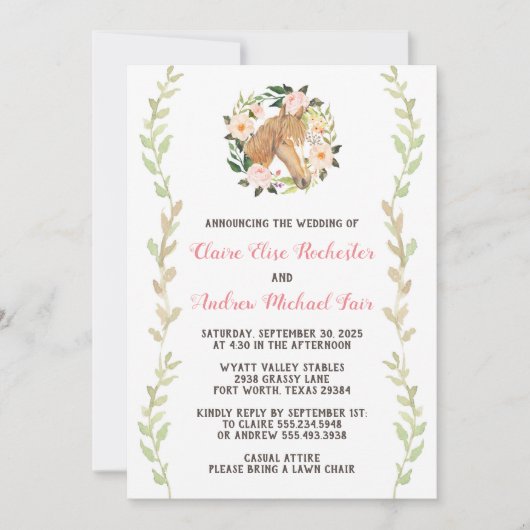 Paard bruiloft uitnodiging - Waterverf (Voorkant)