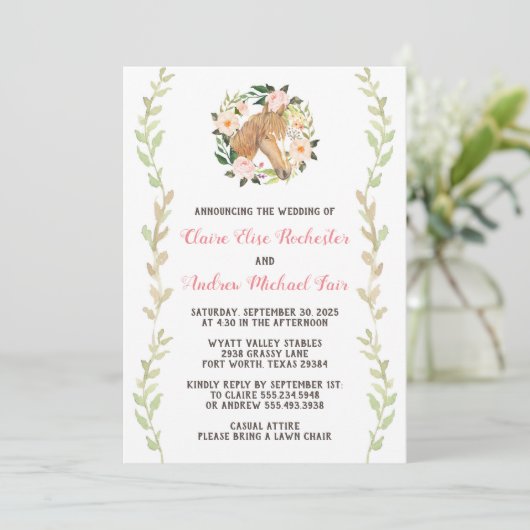 Paard bruiloft uitnodiging - Waterverf (Staand voorkant)