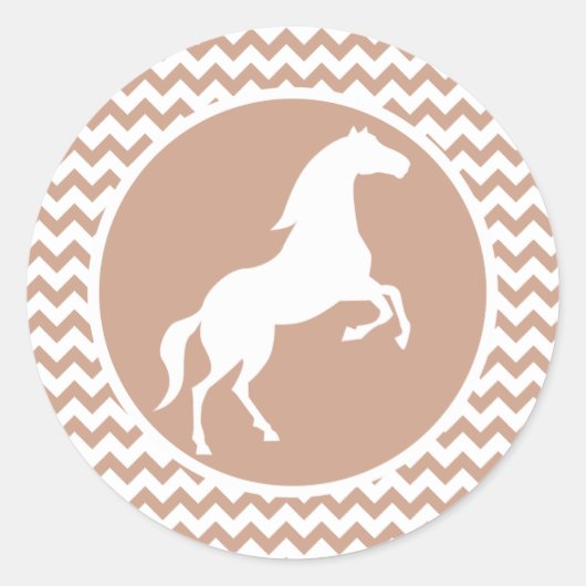 Paard; Bruine Chevron Ronde Sticker (Voorkant)