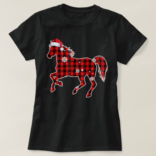 Paard Buffalo Plaid Kerstman Kerst Matching T-shirt (Design voorkant)