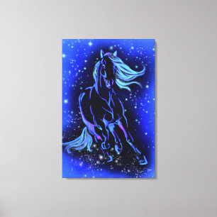 Paard Canvasprint Lopend in Blauwe Maneschijn Nach Canvas Afdruk
