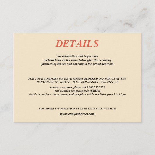 Paard Canyon Paar Bruiloft Informatiekaartje (Voorkant)