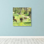 Paard & Colts in de wei - Square Canvas Art Afdruk (Insitu (Houten vloer))