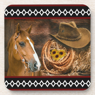 Paard Cowboyhoed Lasso Westers Patroon  Bier Onderzetter