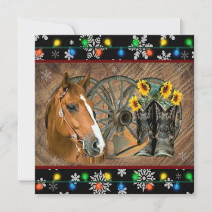 Paard Cowboylaarzen Cowboyhoed Kerstmis Feestdagenkaart