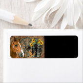 Paard Cowboylaarzen Wagonwiel Zonnebloemen Westers Etiket (Insitu)