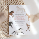 Paard Cowgirl Ruitersport Verjaardag Uitnodiging<br><div class="desc">Nodig vrienden en familie uit op het verjaardagsfeestje van je kleintje met deze eenvoudige geïllustreerde uitnodiging voor een paardenthema,  met een roze gingham-patroon op de achterkant.</div>
